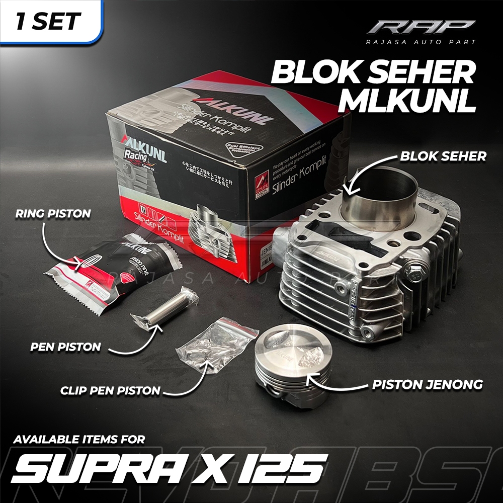 BLOK SEHER/BORING BORE UP SUPRA X 125 KARBU BORE UP 54MM/55MM/56MM BLOK CYLINDER KIT MLKUNI