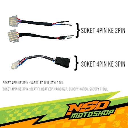 Soket Kabel Passbeam 3 Pin Ke 4 Pin / 2 Pin Ke 4 Pin PNP Socket Saklar Passbeam Honda Beat Vario Sco