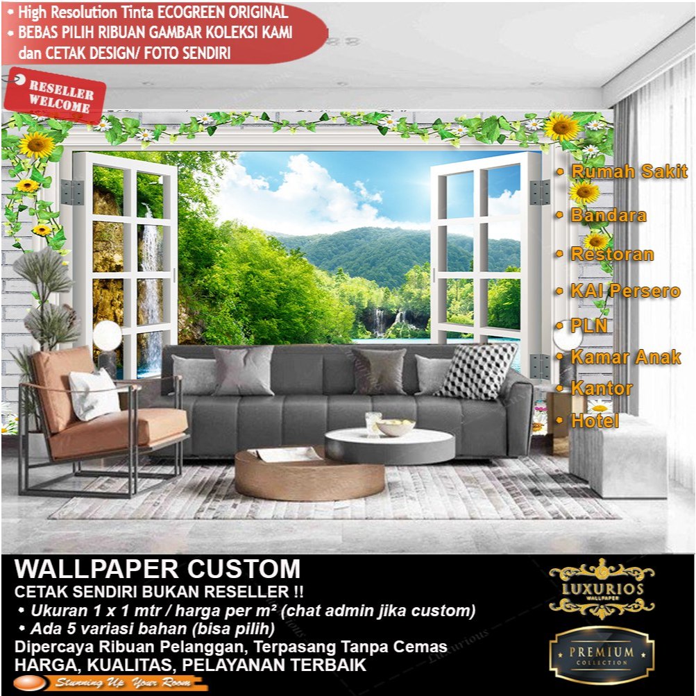 3D Custom Wallpaper Wallpaper Pemandangan dari jendela Sticker pemandangan Motif 1