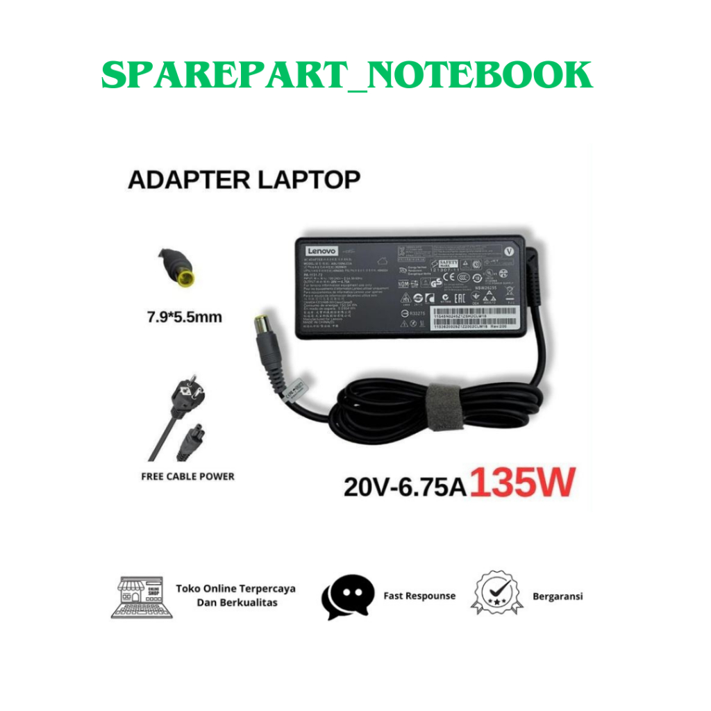 ADAPTER LAPTOP Think Pad T520 T520i T530 W520 W530 Laptop Power 45N0057 20V 6.75A 135W 7.9*5.5mm AC 