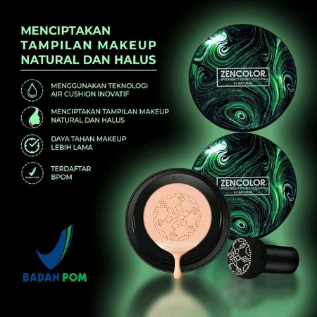 ( 100% ORIGINAL ) BEDAK ZENCOLOR CUSHION WATERPROOF BEDAK ANTI AIR MUSHROOM HEAD AIR CC CREAM BPOM B