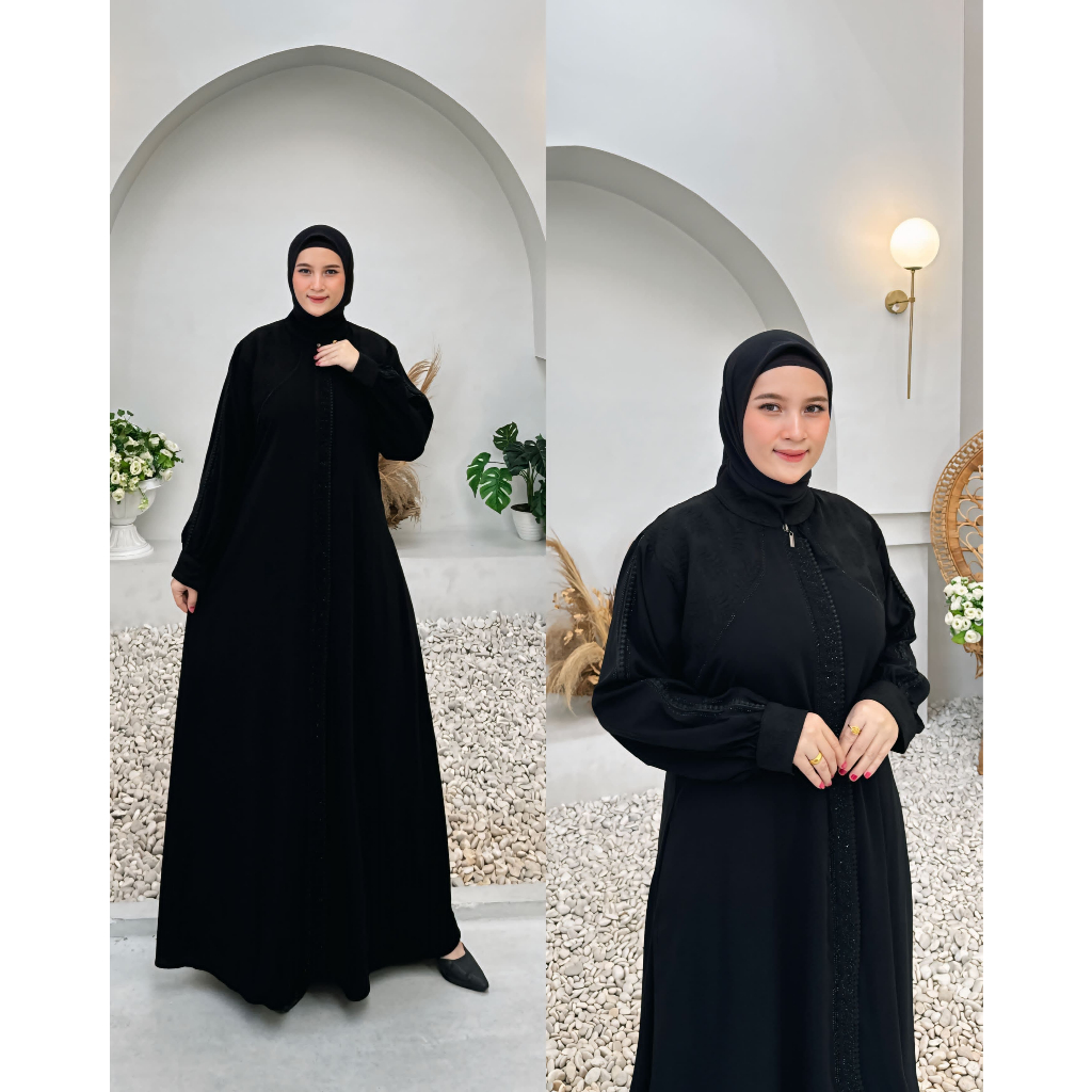 Abaya Premium Jet Black Wolpich Premium Gamis Hitam / Abaya Dubai Mewah 250