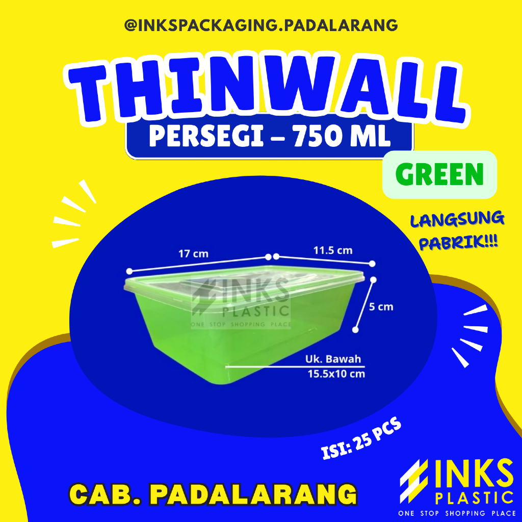 THINWALL PERSEGI PANJANG 750 ML WARNA HIJAU RECTANGLE 750ML