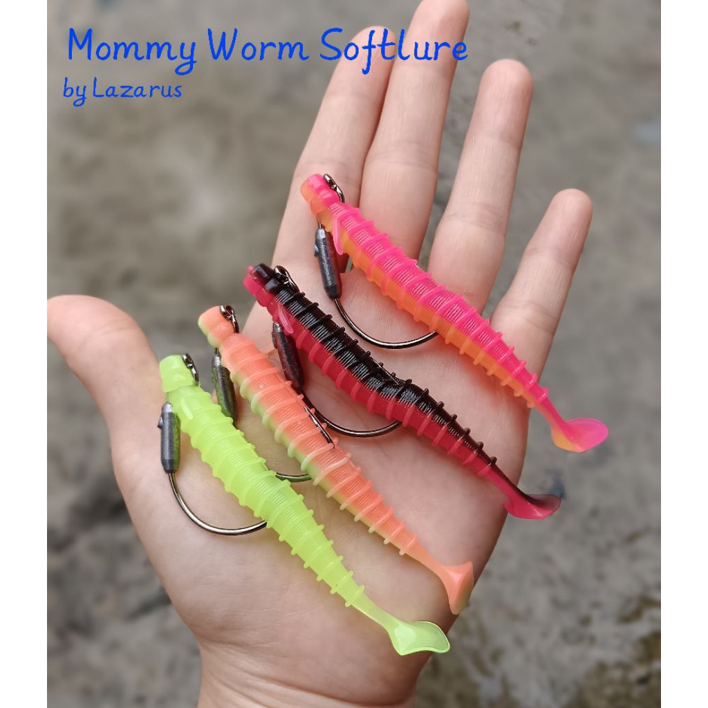 1 SET SOFTLURE 8cm PADDLE TAIL + HOOK (MAMI WORM LAZARUS)