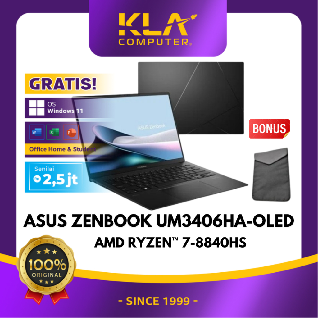 Asus Zenbook 14 OLED UM3406HA-OLED753/AMD Ryzen 7-8840HS/16GB/512GB SSD/14 Inch WUXGA OLED/WOHS