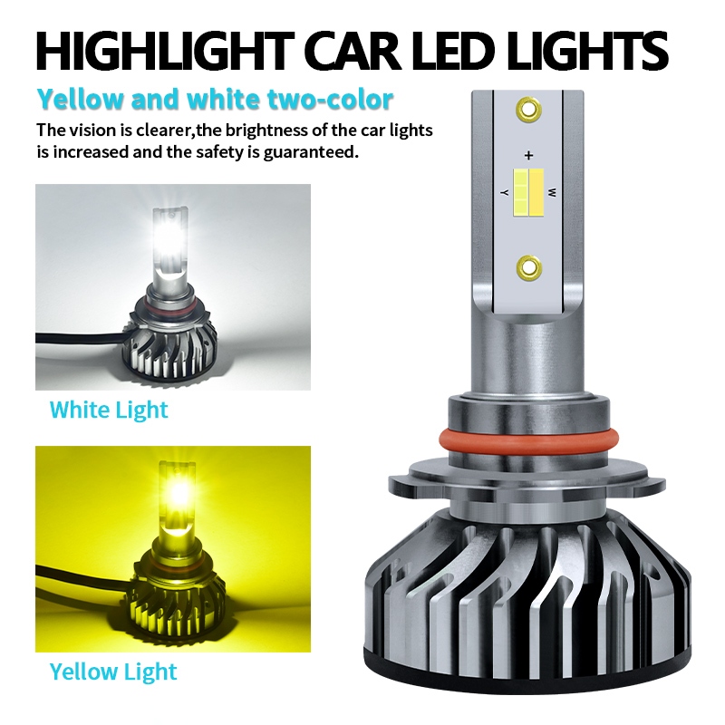 Lampu Utama LED 2 Dual CSP 3 Warna H1 H3 H4 H7 H11 HB3 HB4 Mobil Can Bus Canbus Motor V3X