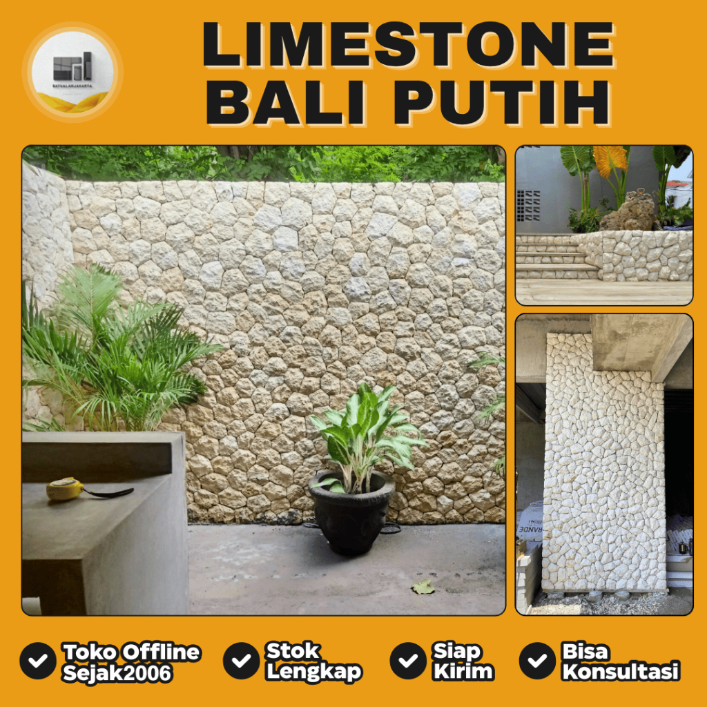 Batu Alam Limestone (Serai Bali Putih) Cocok Untuk Dinding