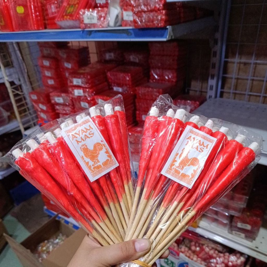 Lilin kayul /lilin 4 n jumbo merah tusuk bambu sembahyang leluhur ceng beng lilin tusuk sate