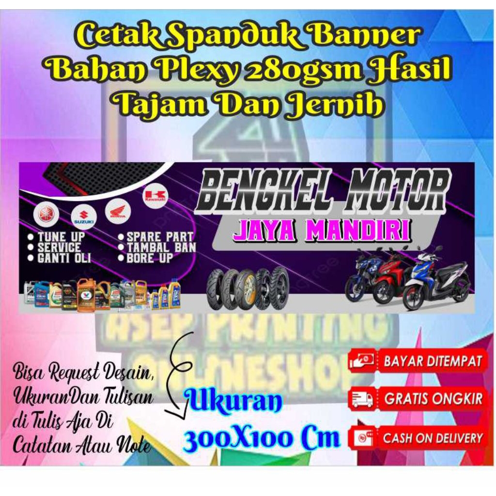 PRINT CETAK SEPANDUK 300×100 BENGKEL JAYA MANDIRI CUSTOM DESAIN