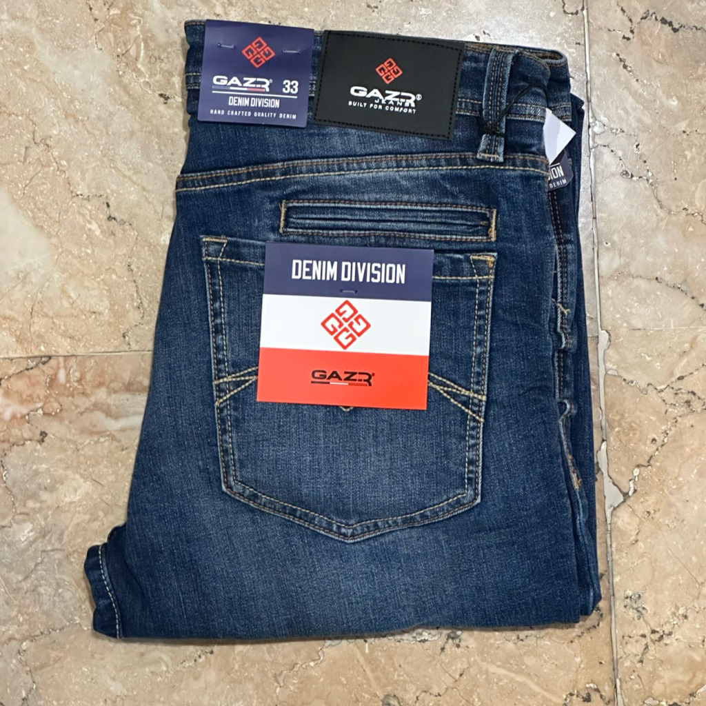 GRATIS OBLONG Celana panjang jeans Pria GAZR Original Slim Stretch Gusset Light Blue 808220201