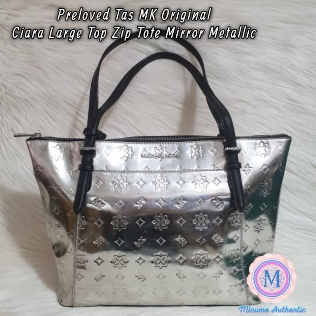 Preloved Tas MK Original Ciara Large Top Zip Mirror Metallic