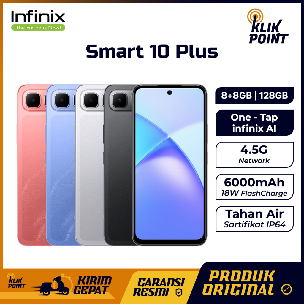 Infinix Smart 10 Plus 8+8GB | 128GB Gaming 1 Jutaan - 6000mAh Layar Jernih HP Garansi Resmi