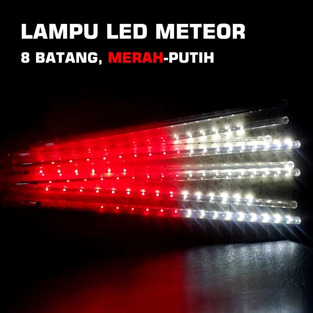 Promo Lampu Meteor LED Hujan 40CM Merah Putih - Lampu Meteor Hias Led Batang Merah Putih RGB