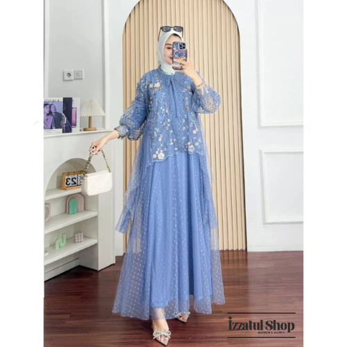 Yoona Dress 2in1 Brokat Inner dan Outer Bahan Jersey Gamis Brukat Kombinasi Tile Pesta Remaja Wanita