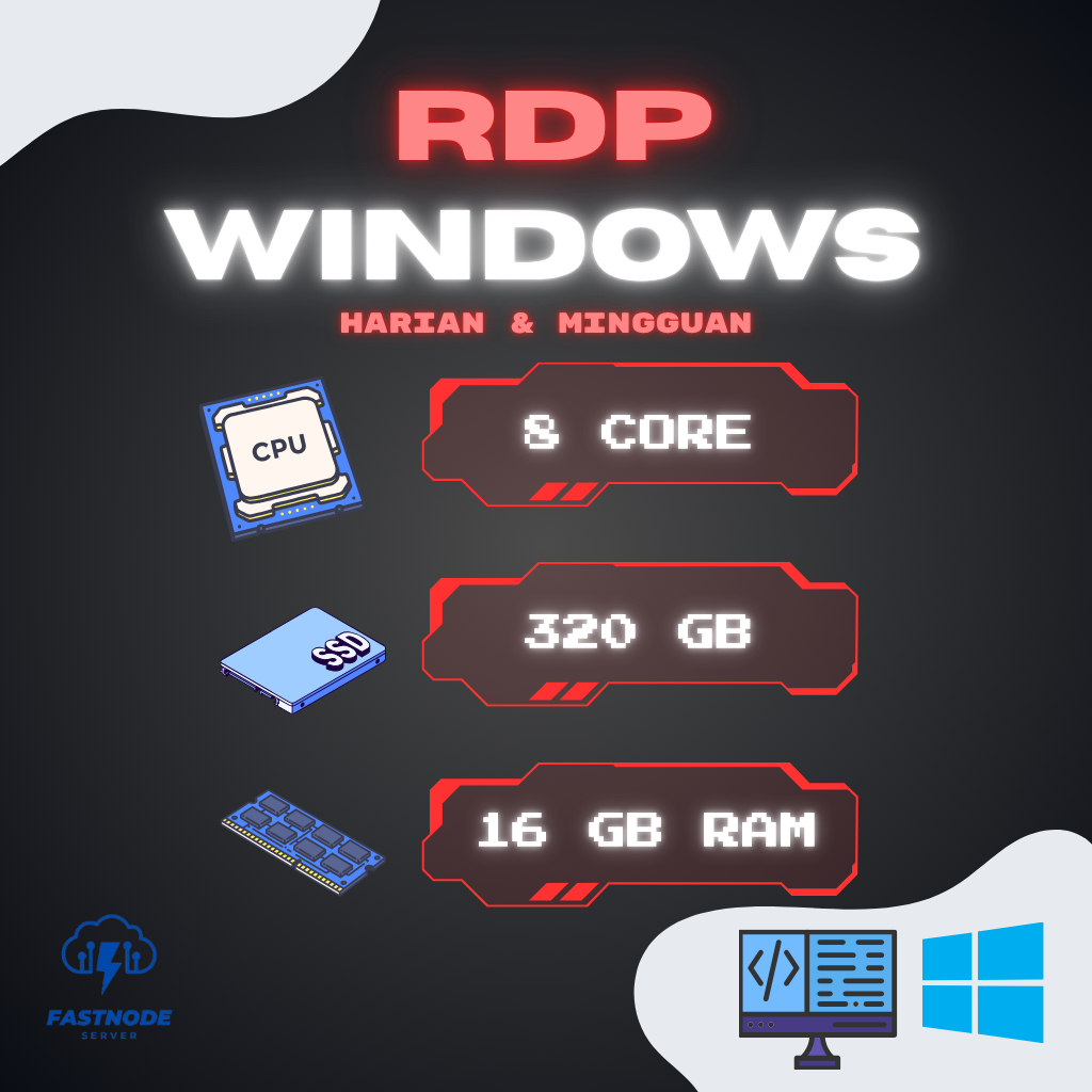 RDP / VPS 8 CORE 16 GB HARIAN DAN MINGGUAN BERGARANSI