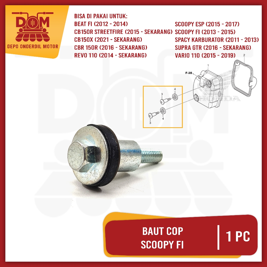 Baut Cop + Seal Scoopy FI (PSP) Baud Baut Tutup Silinder Head Kop Plus Karet Honda Beat FI CB 150R