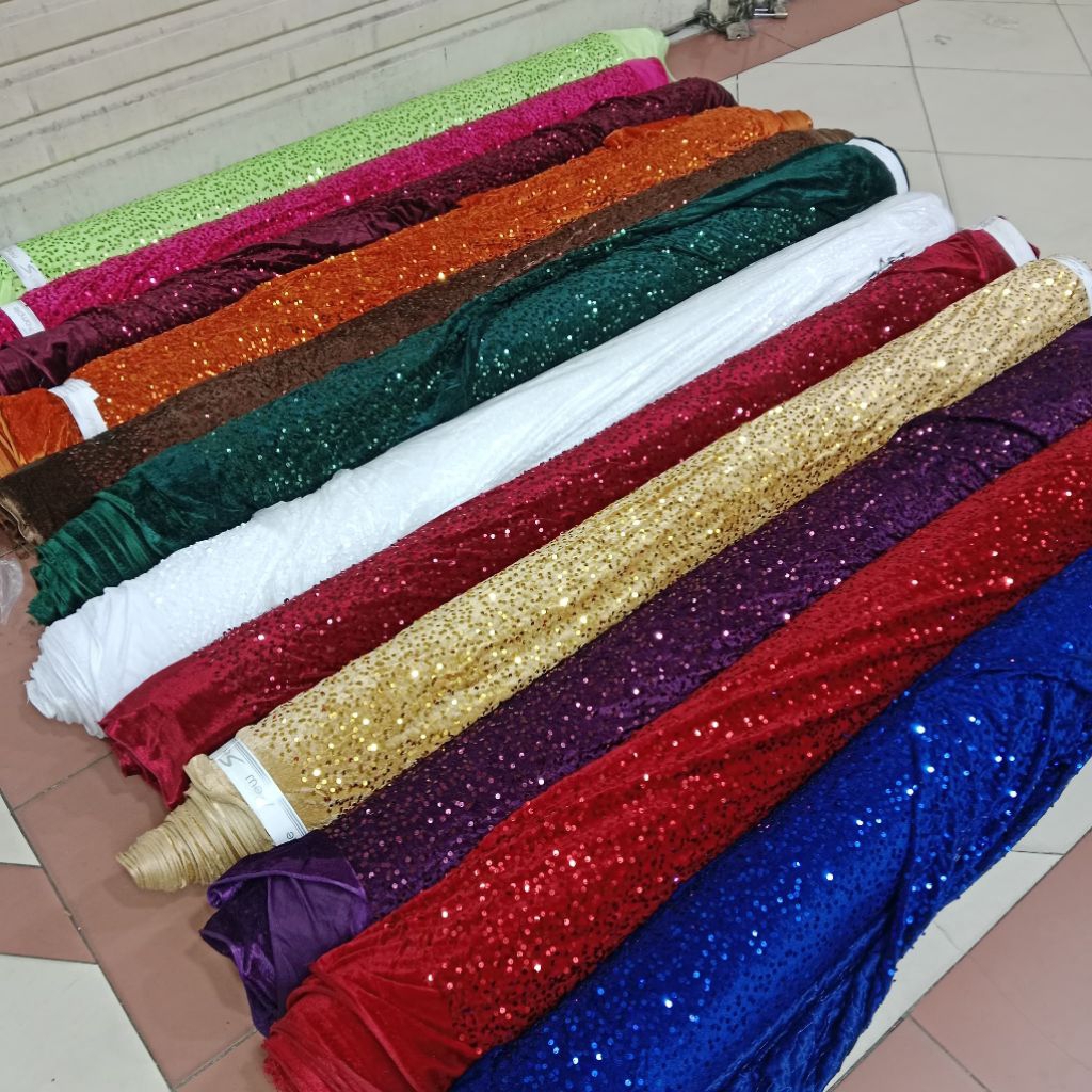 Bahan/kain sequin bludru squin 1000 payet BAHAN KAIN BELUDRU FULL SQUIN PAYET