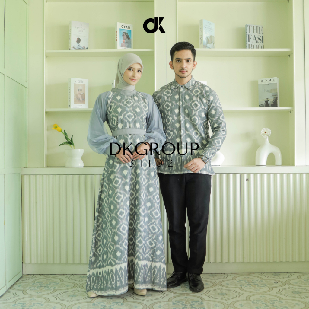 [READY STOCK] Set couple syahira grey kemeja pria dan dress wanita, gamis kondangan ethnic, couple b