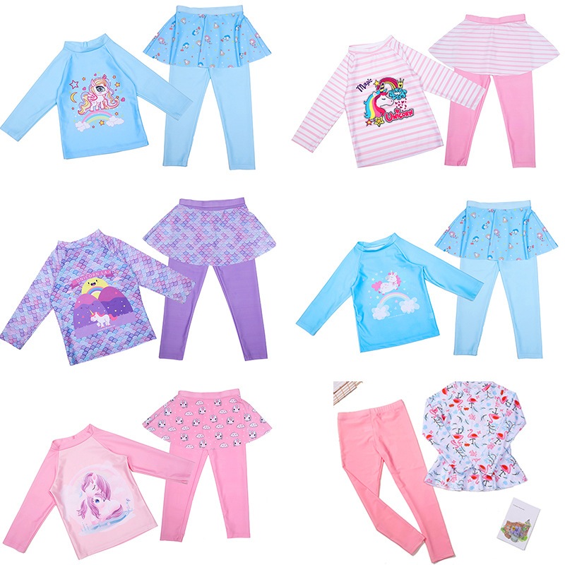P38 Set baju renang anak dan remaja perempuan motif unicorn lucu