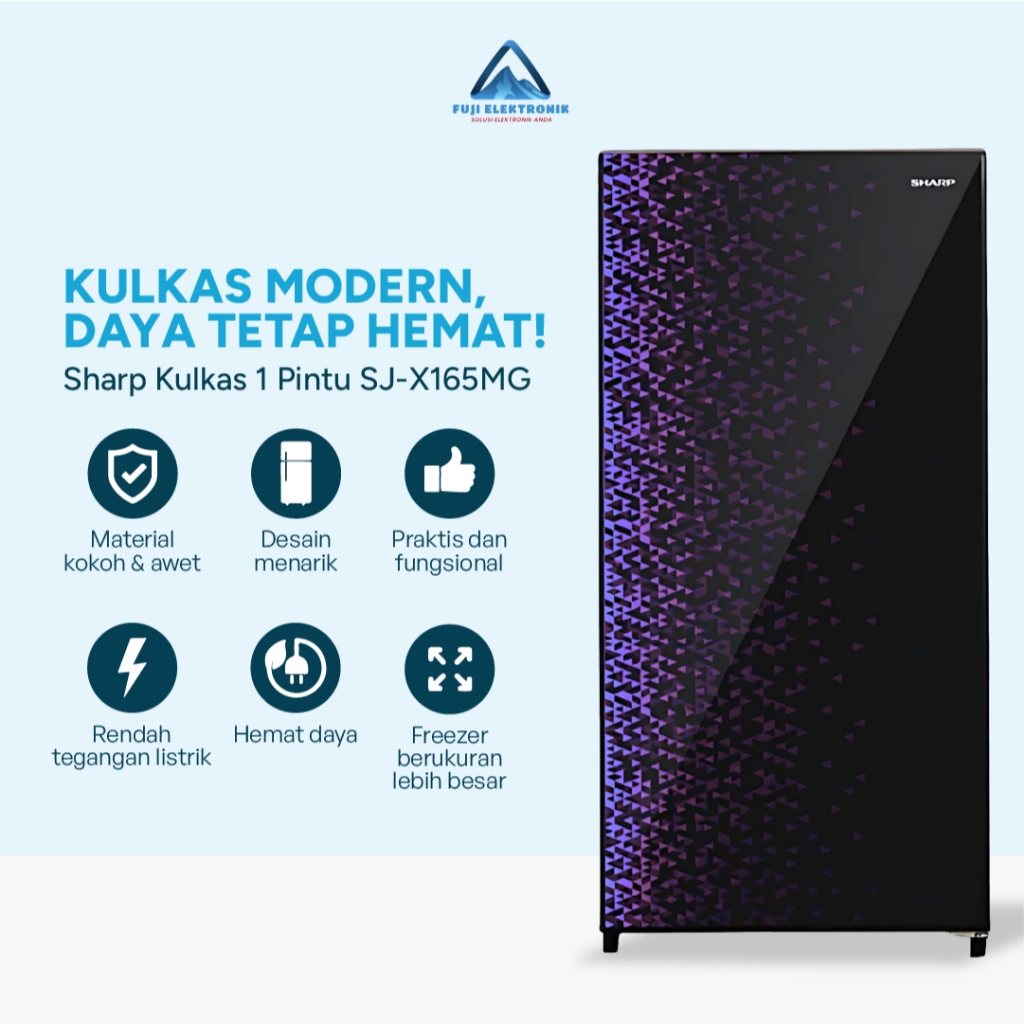Sharp Kulkas SJ-X165MG-GB/GR SHINE Diamond Style Freezer Besar Rak Kaca Flat Door Hemat Listrik