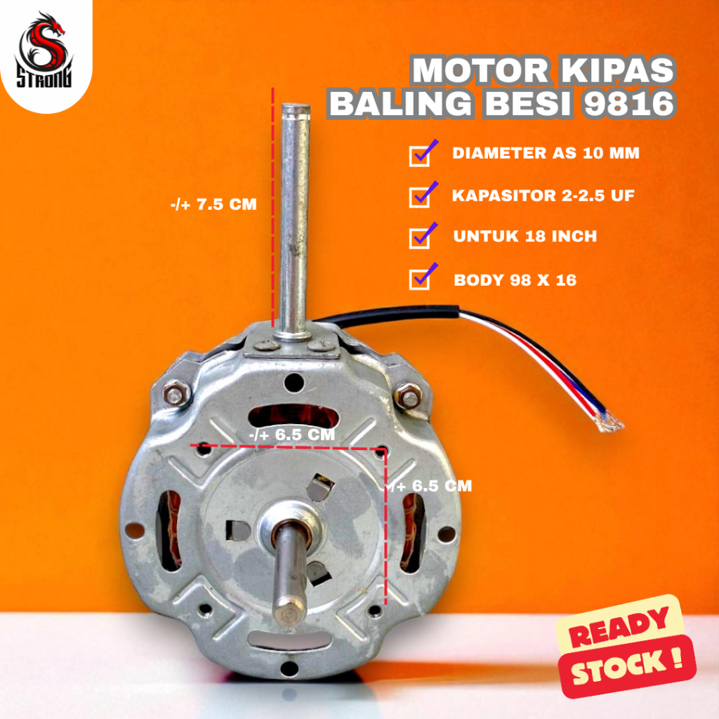 STRONG Dinamo / Motor Kipas BESAR Baling-Baling Besi BODY 9816- Mesin Kipas Angin ALUMUNIUM