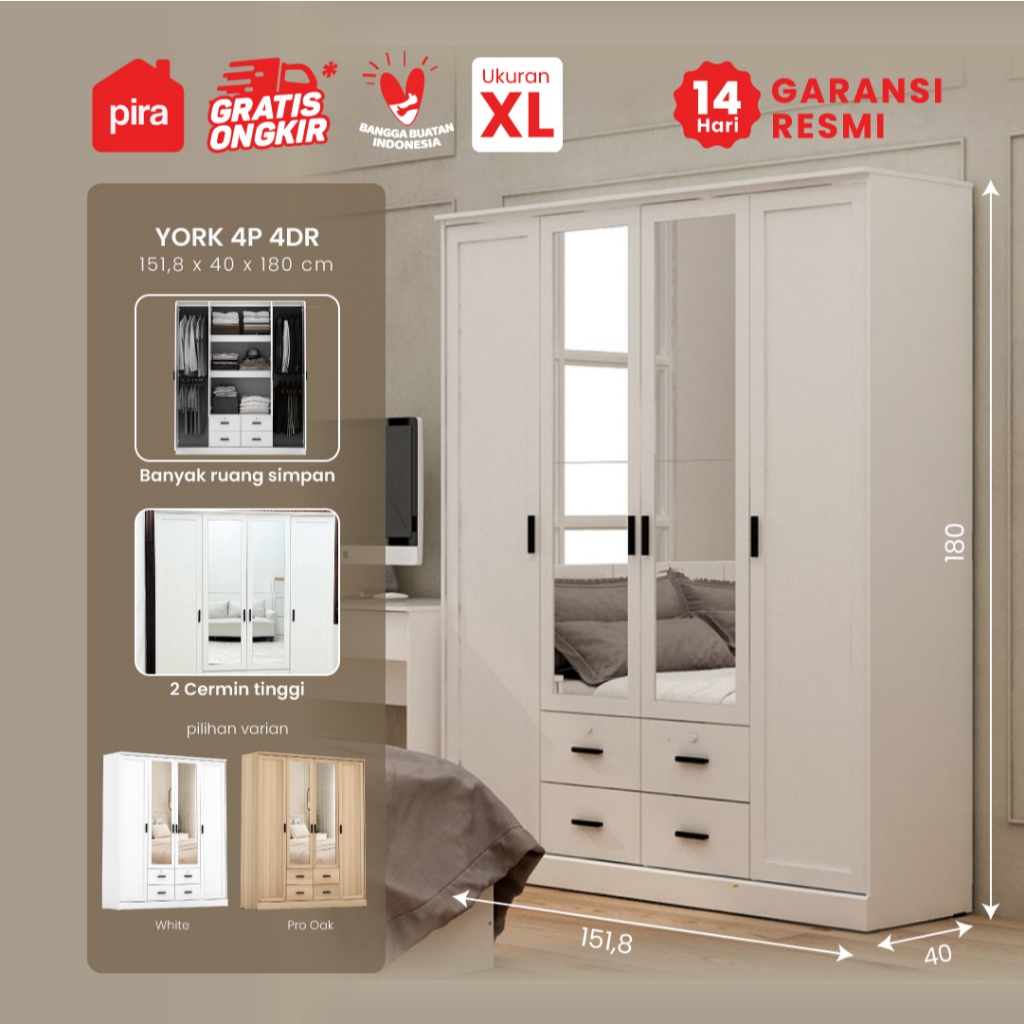 PIRA METROPOLIS -  YORK 4P 4DR Lemari Pakaian 4 Pintu