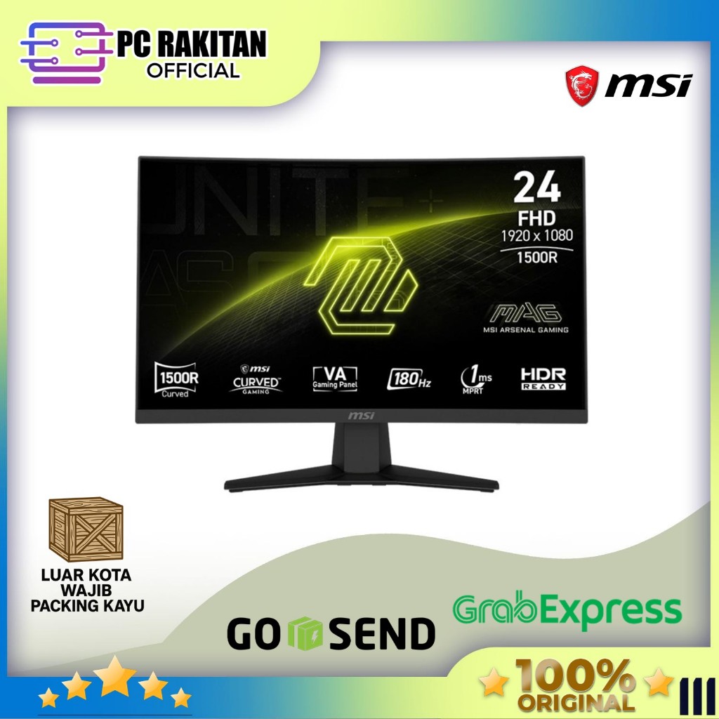 MSI GAMING MONITOR CURVED 24 INCH MAG 244C / MAG244C 1500R VA FHD 1080P 1MS 180HZ 3Y