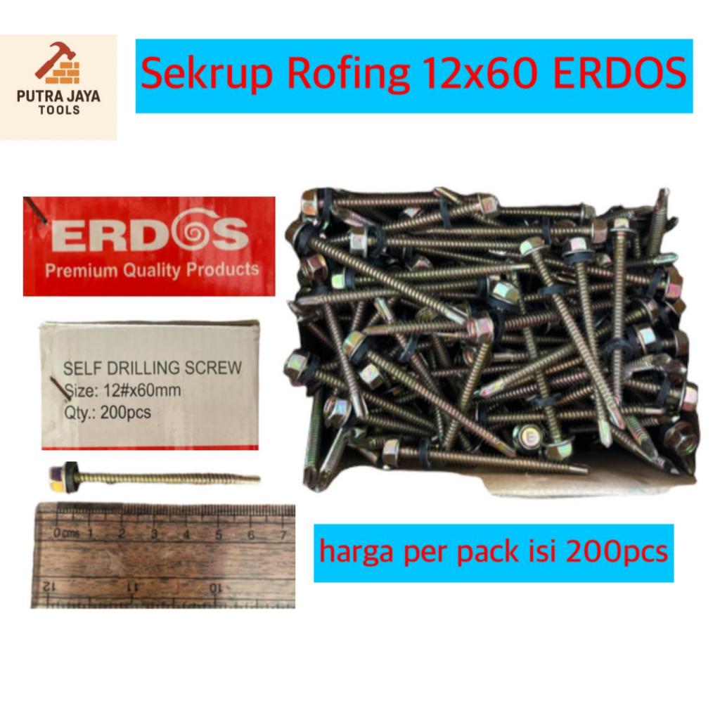 Sekrup Rofing 12X60 ERDOS harga 1 kotak isi 200 PCS