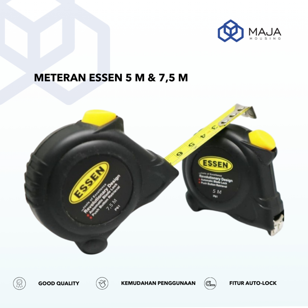 Meteran Tukang Essen Auto Stop - 5 Meter 7.5 Meter