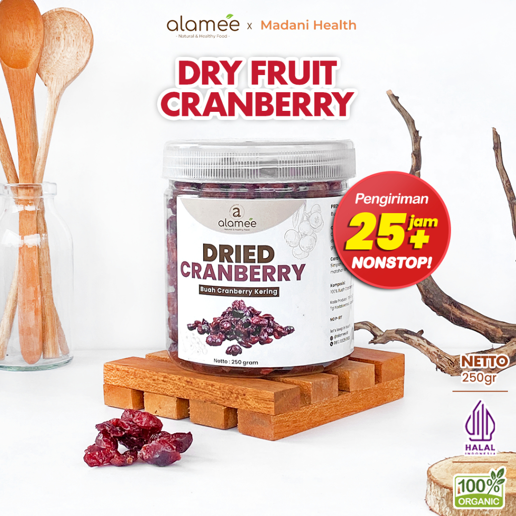 

ALAMEE Cranberry Kering Cemilan Buah Sehat Rendah Kalori Dried Cranberry 100% Natural Premium 250gr