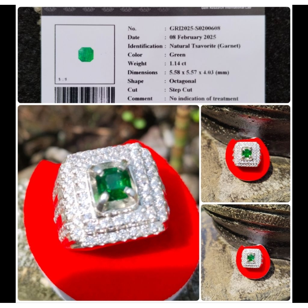 Natural Tsavorite (Garnet) VIVID Blue Ring Silver GRI