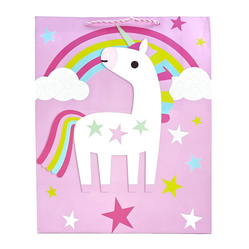 

PAPER BAG MEDIUM- GIFT BAG- HALLMARK- PAPER BAG - PINK- UNICORN- RAINBOW