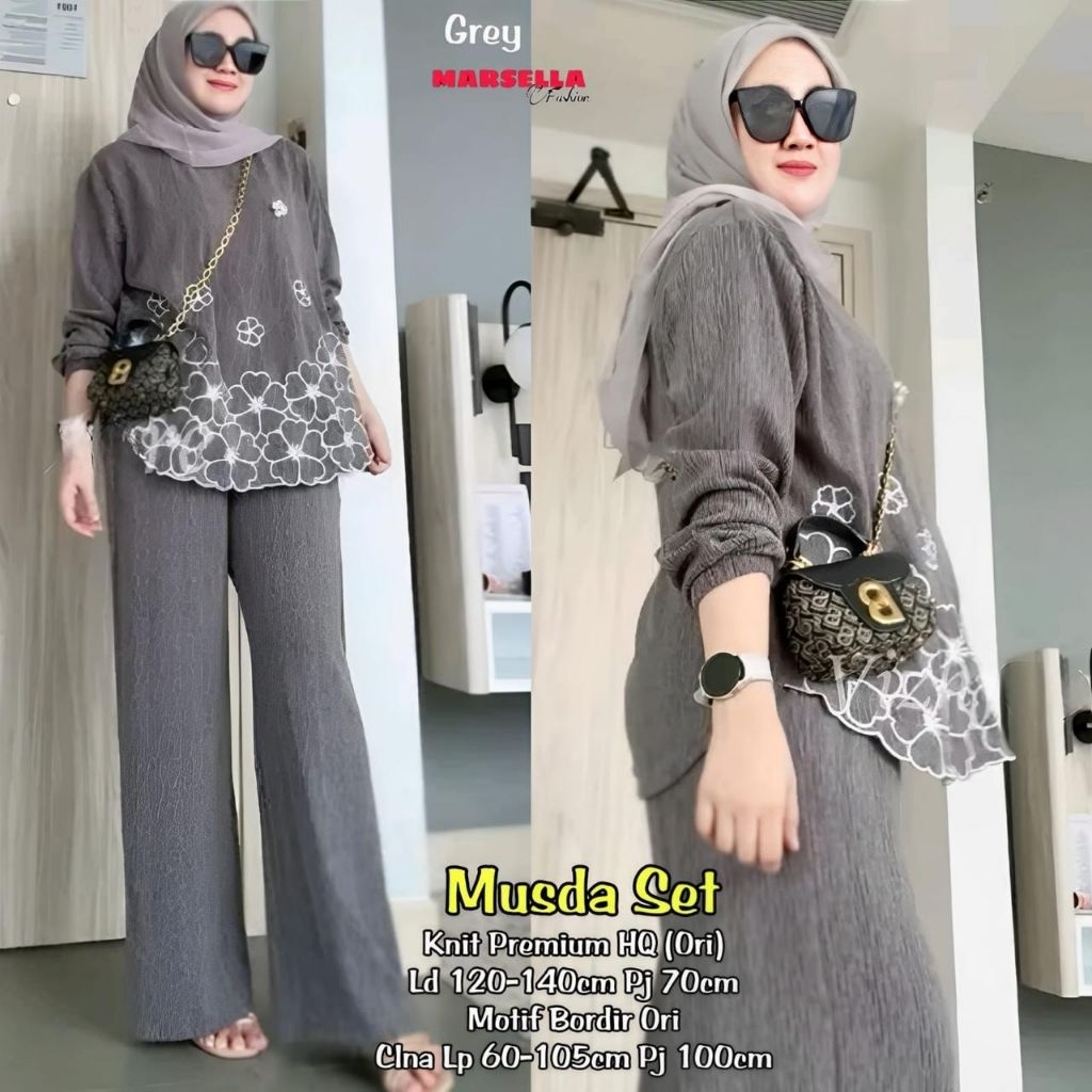 Marsella - Musda Set Celana Wanita • Knit Premium HQ ORI • Motif Bordir ORI •