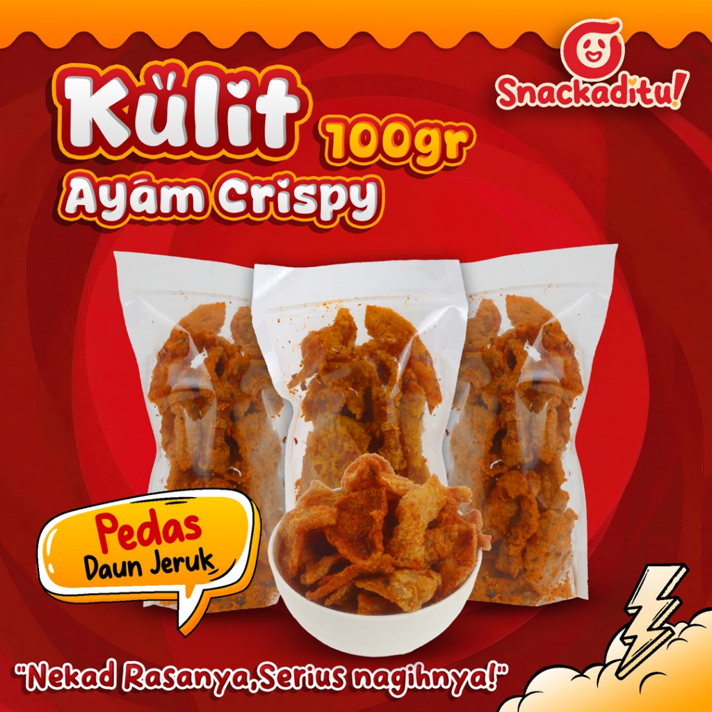 

Kulit Ayam Crispy 100gram Pedas/Asin Daun Jeruk Snack Rasa Kulit Berasa, Renyah dan Gurih Snackaditu