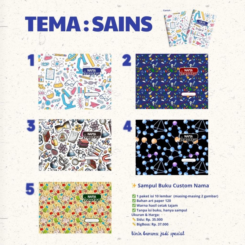 

Sampul buku CUSTOM NAMA art paper warna tajam nama anak kertas bagus