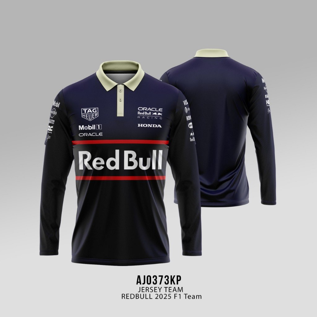Kaos Jersey Polo F1 Team RedBull Red Bull 2025 Lengan Panjang