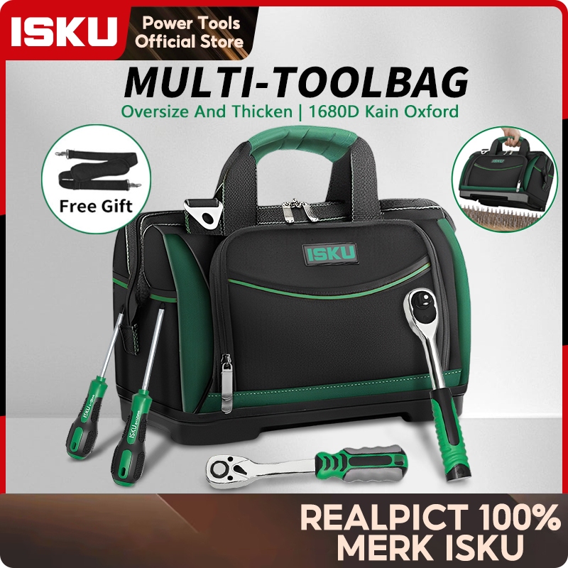 ISKU Tool Bag/tool box Besar 20 inch 1680D Kain Oxford Tas Perkakas Anti Air Tool Bag Perkakas 15 17