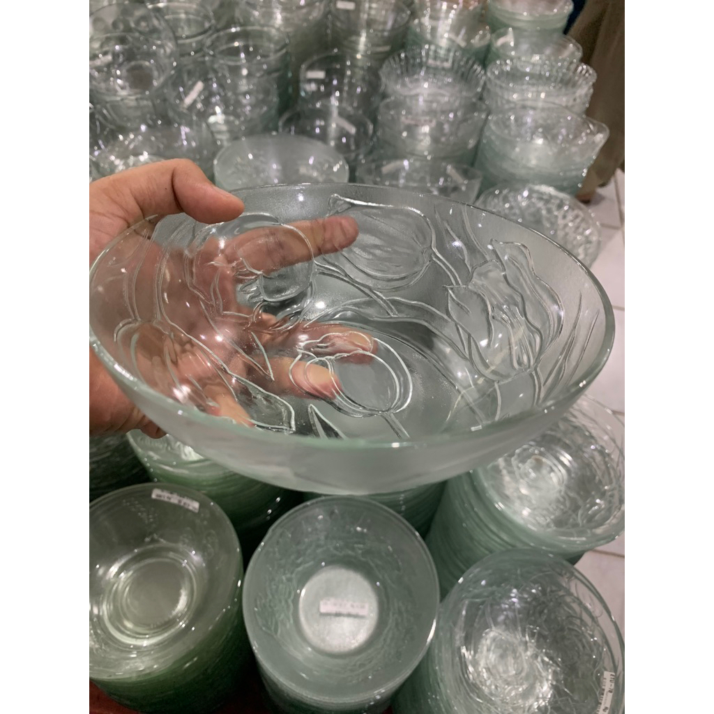 Mangkok kaca bening motif dan polos unik RANDOM