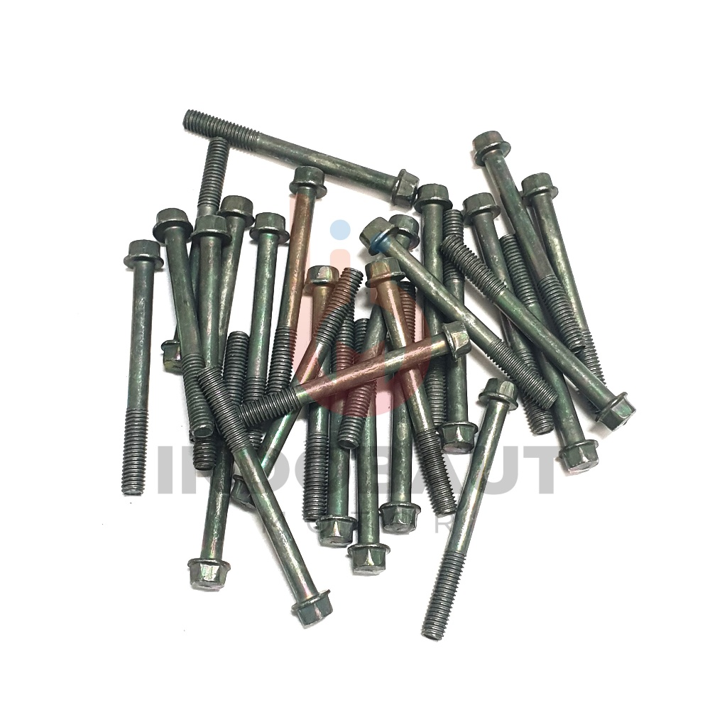 10 - 100 PCS Baut Blok Mesin 6x70 Kunci 8 Hijau Flange Bolt M6X70 Ulir 10 Drat Halus