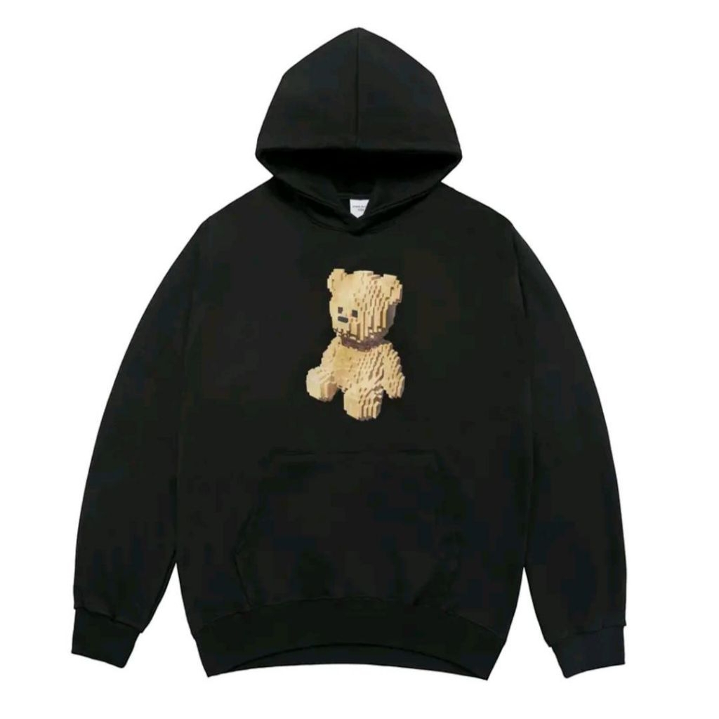 ADLV Block Bear Hoodie Black - Hoodie Oversize Wanita Pria Original Acme de la vie
