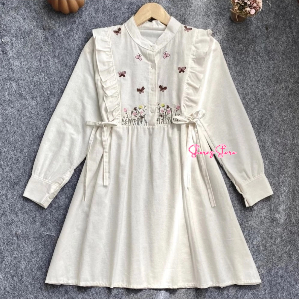 Terbaru Fatiya Baju Atasan Tunik Linen Bordir Wanita Terbaru Kekinian Jumbo Ld 120 - 92 Putih Hiitam