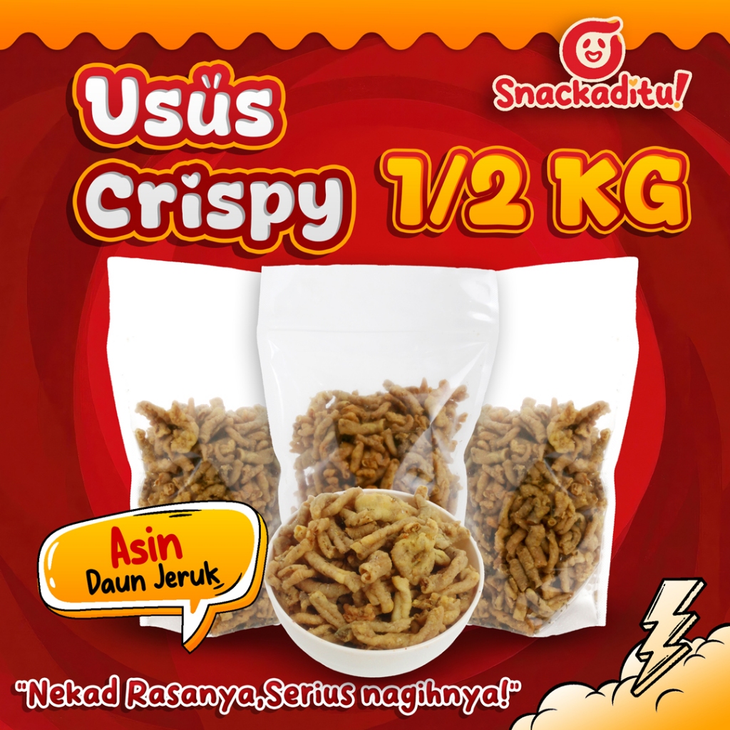 

Usus Crispy Pedas/Asin Daun Jeruk 1/2 KG / 500 gram Renyah dan Gurih Tidak Bau Amis Kualitas Premium Snackaditu