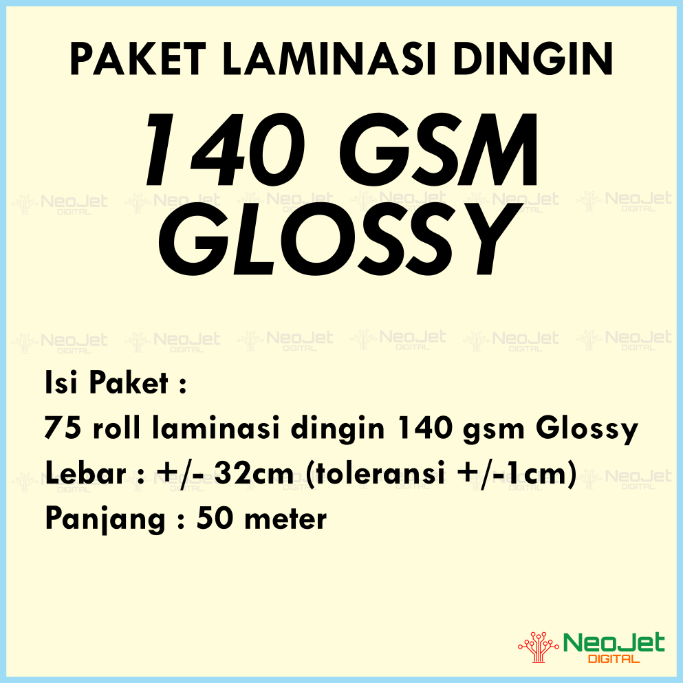 

Paket Bahan Laminasi Dingin tebal 140 gsm lebar A3+ A3 32cm panjang 50 meter Glossy Kilap Mengkilap Gloss