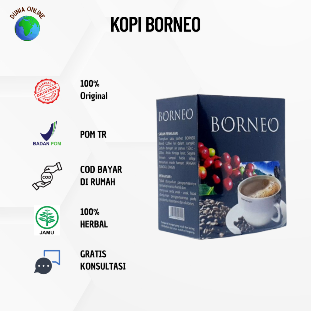 

Kopi Borneo Herbal Alami Isi 5 sachet