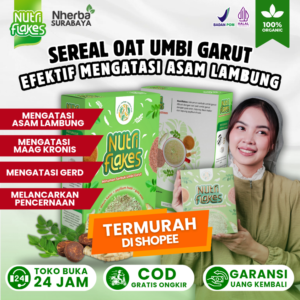 

Nutriflakes - Sereal Oat Bubuk Umbi Garut Mengatasi Asam Lambung Secara Tuntas Tanpa Efek Samping