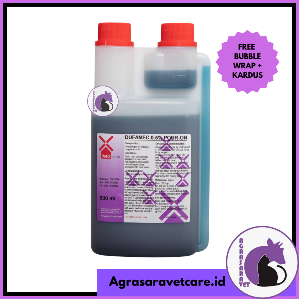 Dufamec 0,5% pour on 500 ml (i ver mec tin pour on) obat kutu gudig scabies hewan dutchfarm -dufamec