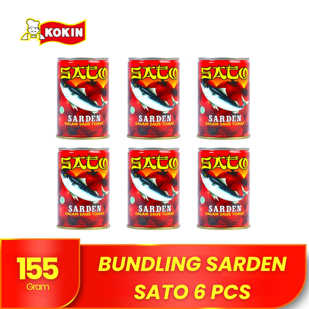 

KOKIN Bundling Ikan Sarden Kaleng Sato Saos Tomat 6 pcs Makanan Instan Siap Saji 155 Gram