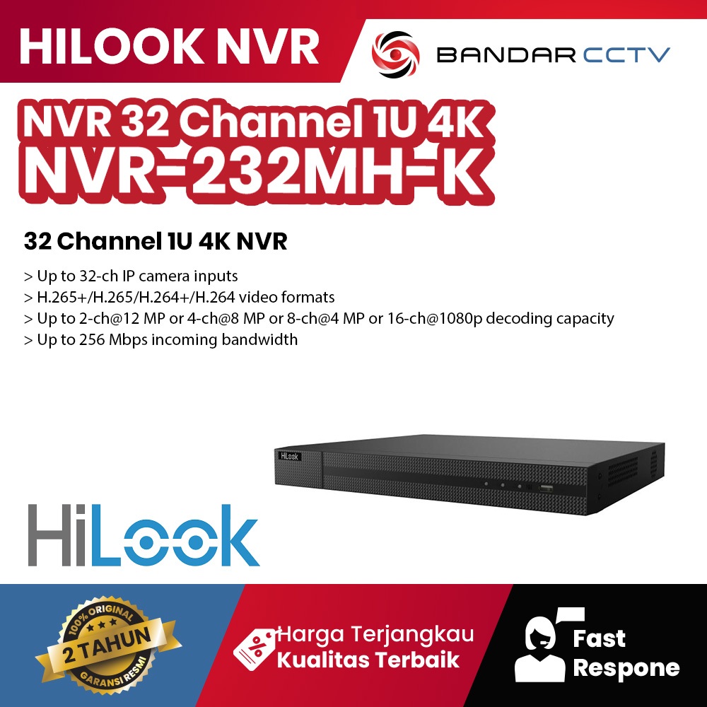 Hilook NVR-232MH-K NVR 32 CHANNELL 1U 4K NVR