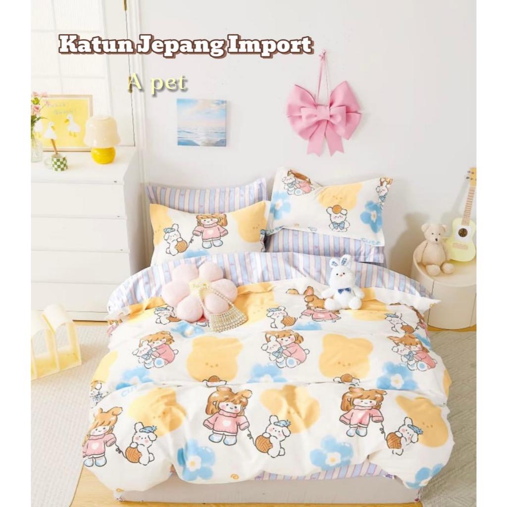 Bedcover Set Sprei Katun Jepang Original Motif Aesthetic Karakter Polos Anak Perempuan Laki Single D
