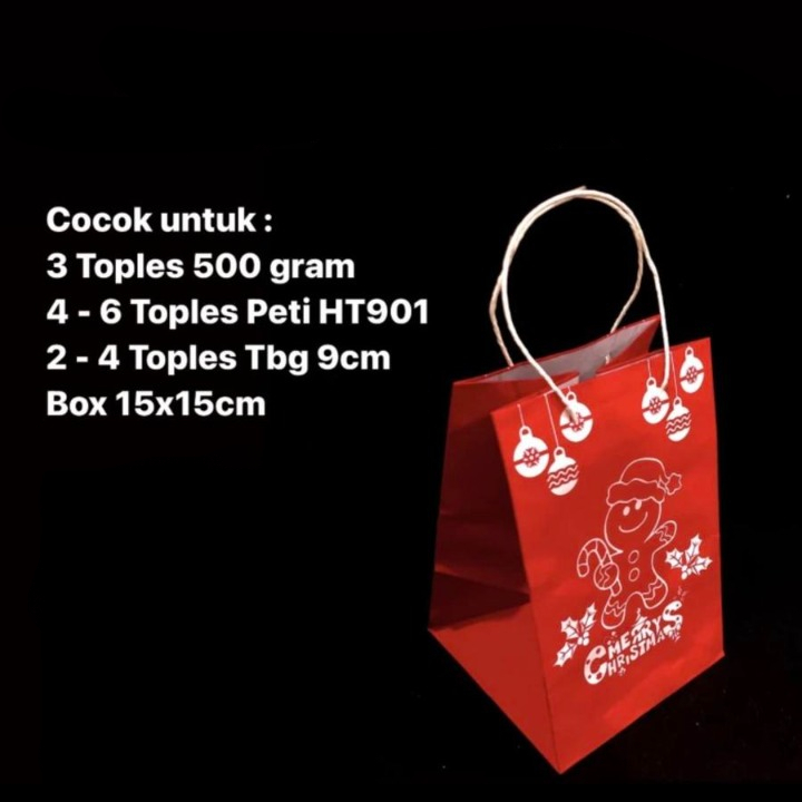 

paperbag natal muat toples kuker 500gr isi 3 goodie bag christmas ukuran 16x16x25cm